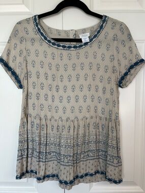 Sigrid Olsen Blue and Cream Patterned Top